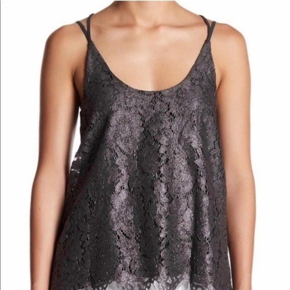 Chaser - Lace Overlay Top- Gunmetal Grey/silver - NWT Small - Picture 1 of 7